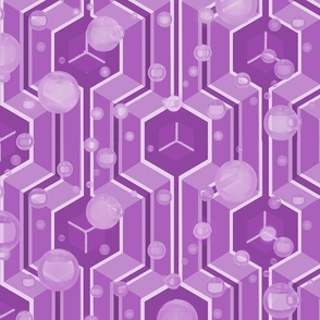 Monochromatic Purple Hexagonal Geometric Pattern with Bubbles