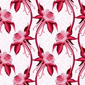 Whimsical Columbine Flowers (pink on white)