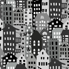 Nightscape City Buildings grayscale