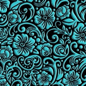 Textured Floral Bright Turquoise