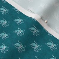 Mini Textured Octopus, Light Aqua on Deep Teal Medium by Brittanylane