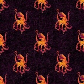 Textured Flame Colored Octopus on Black with Purple by Brittanylane