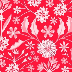Jaipur Modern Chintz Floral Cottage Botanical in Monochromatic Scarlet Red - LARGE Scale - UnBlink Studio by Jackie Tahara