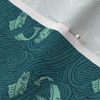 Small Art Nouveau Vintage Teal Fish Tiles