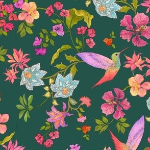 Tropical paradise Floral Birds_green Small