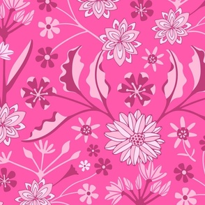 Jaipur Modern Chintz Floral Cottage Botanical in Monochromatic Magenta Rose Pink - LARGE Scale - UnBlink Studio by Jackie Tahara