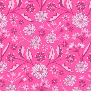 Jaipur Modern Chintz Floral Cottage Botanical in Monochromatic Magenta Rose Pink - MEDIUM Scale - UnBlink Studio by Jackie Tahara