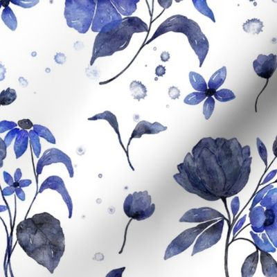 elegant blue watercolor flowers