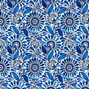 fantasy floral-mnochrome- watercolor-blue- medium scale
