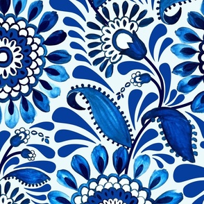 fantasy floral-monochrome-watercolor-blue-jumbo scale