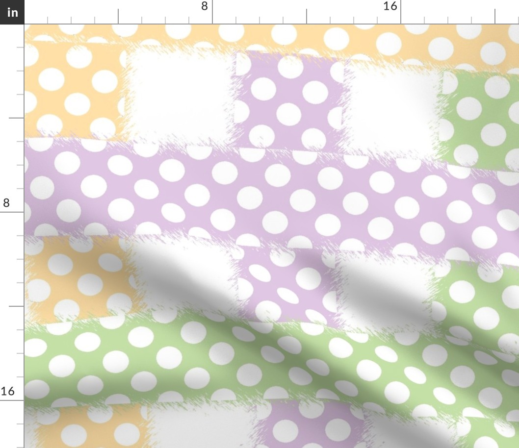 Large Scale Criss Cross Polka Dot Stripes in Pastel Yellow Lavender Purple and Mint Green