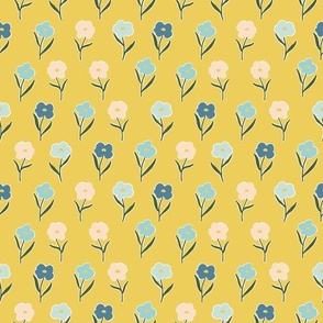 50’s floral  || pink blue and yellow flowers on yellow || Coastal Cottage Collection by Sarah Price