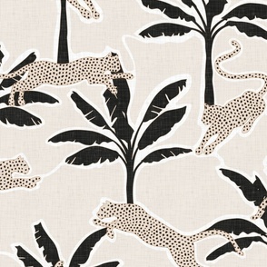 Leopards and Palms on Beige / Large