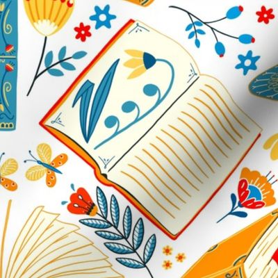 booklove yellow blue 18inch 24inch wallpaper