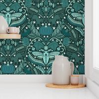 Harvest Halloween Damask - Teal