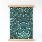 Harvest Halloween Damask - Teal