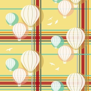 hot air balloons on yellow windowpane check | medium