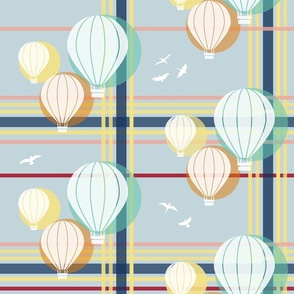 hot air balloons on brown windowpane check | medium