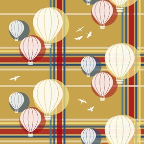 hot air balloons on gold windowpane check | medium