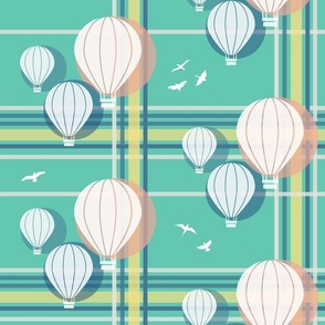hot air balloons on turquoise double grid | medium