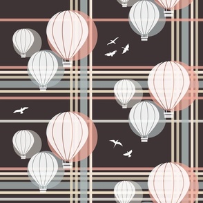 hot air balloons on brown windowpane check | medium