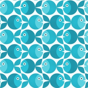 Mid-century Modern Geometric Fish Pattern in Cyans