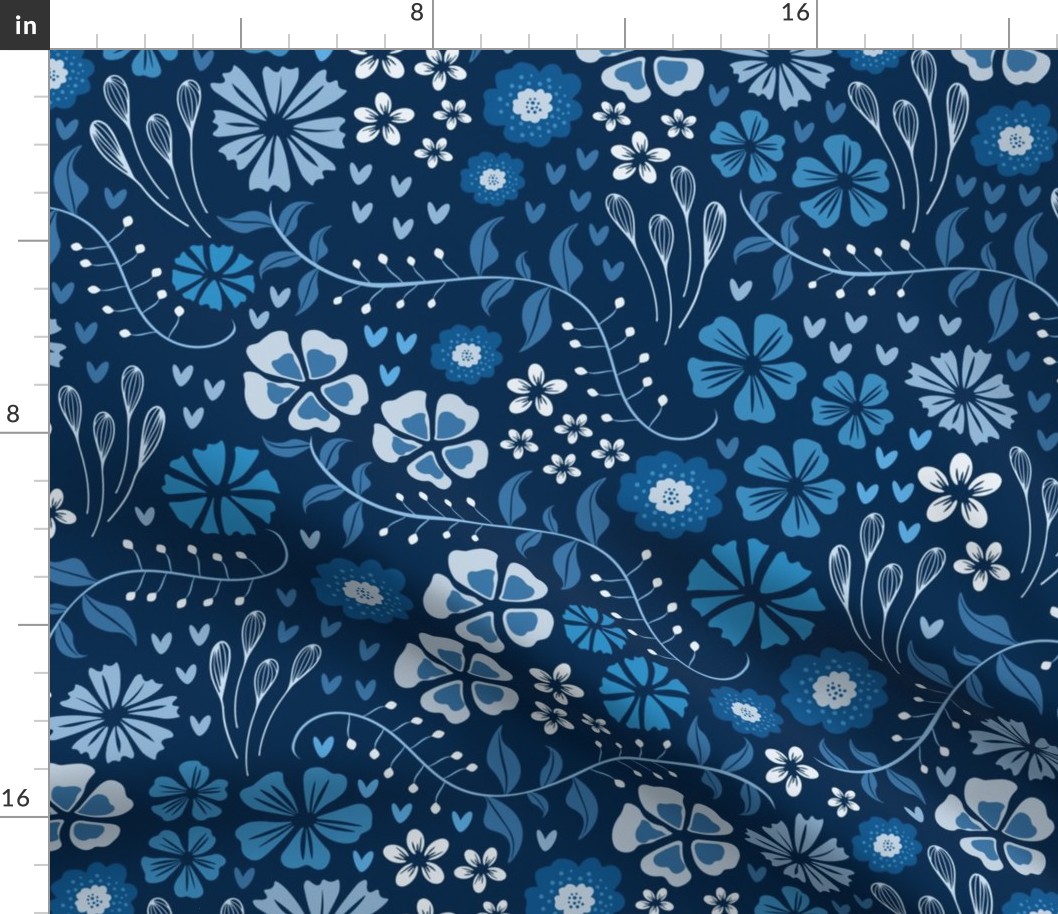 Midnight Blue Floral Decor Monochromatic