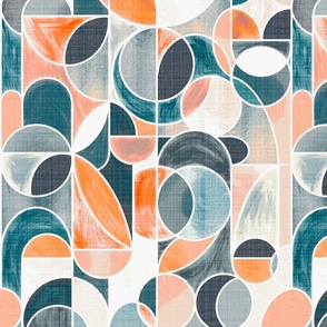 Paint Washed Modern Geometric - Persimmon, Teal Grey 