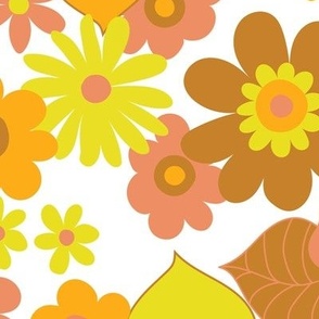 Sunshine garden - yellow, brown and orange on white - large scale