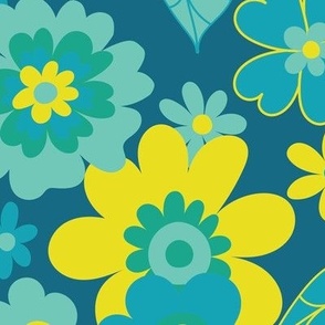 Sunshine Garden - lemon yellow, mint and teal - large scale