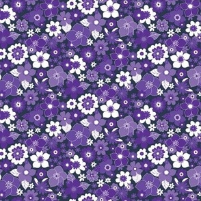 Sunshine garden - purple, lilac and white on navy - small scale