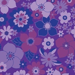 Sunshine garden - blue and lilac on purple - medium