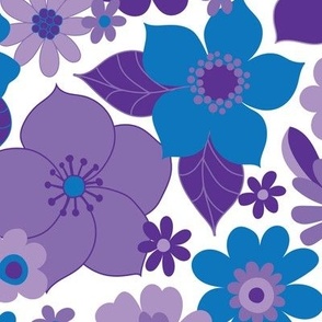 Sunshine garden - lilac, blue and purple on white - Medium-large