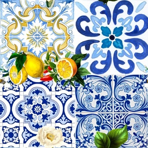 Italian,Sicilian art,lemons,majolica ,tiles,flowers pattern 