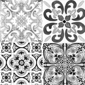 Black and white,grey,Moroccan style tiles.
