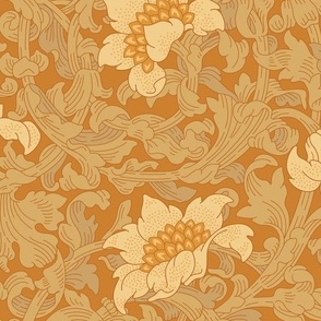 Peonies embroidery in orange hues