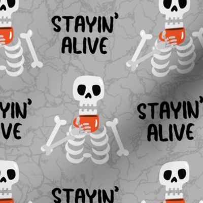 Large Scale Stayin' Alive Skeletons Drinking Coffee 