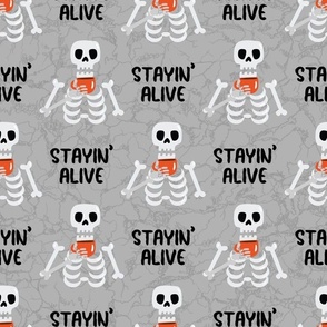 Large Scale Stayin' Alive Skeletons Drinking Coffee 