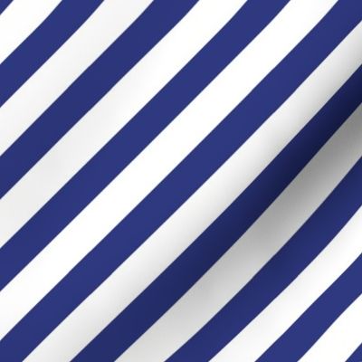 Prussian Blue + White One Inch Diagonal Stripes_by Su_G_©SuSchaefer