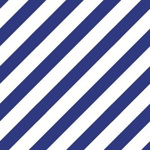 Prussian Blue + White One Inch Diagonal Stripes_by Su_G_©SuSchaefer