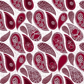 Christmas paisley monchrome in reds