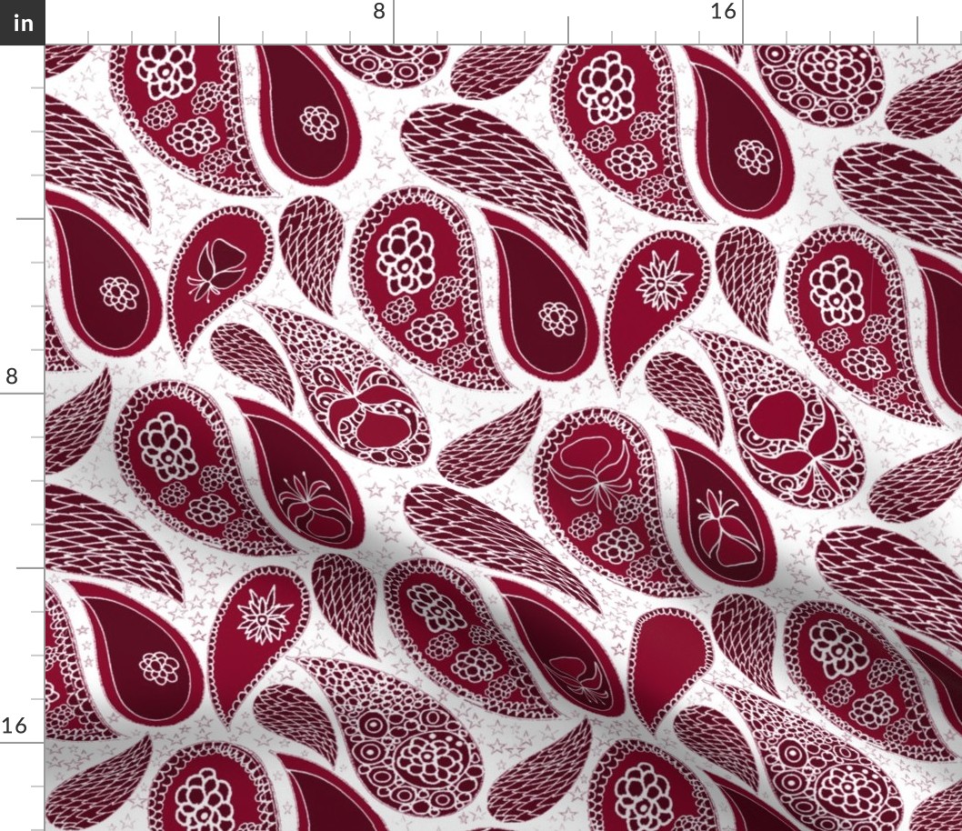 Christmas paisley monchrome in reds