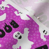 Medium Scale Boo! White Halloween Ghosts on Fuchsia Pink