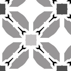 Geometric Abstract Flowers White and Grays