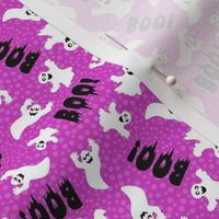 Small Scale White Spooky Halloween Ghosts on Fuchsia Pink