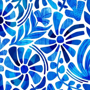 Blue Monochrome Floral - Large