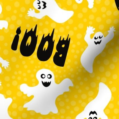 Large Scale White Spooky Halloween Ghosts on Golden Yellow