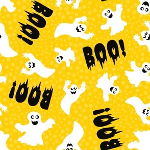 Large Scale White Spooky Halloween Ghosts on Golden Yellow