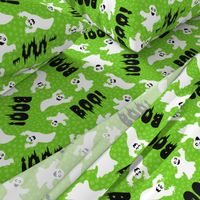 Large Scale White Spooky Halloween Ghosts on Lime Green