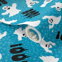 Large Scale White Spooky Halloween Ghosts on Caribbean Blue